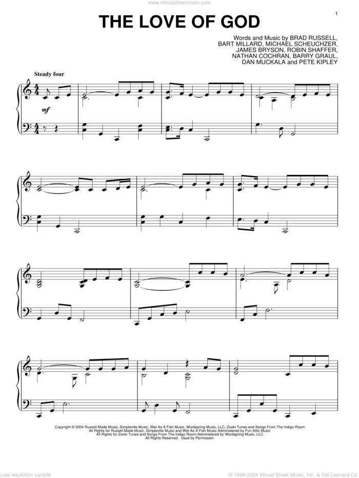 The Love Of God, (intermediate) sheet music for piano solo by MercyMe, intermediate skill level