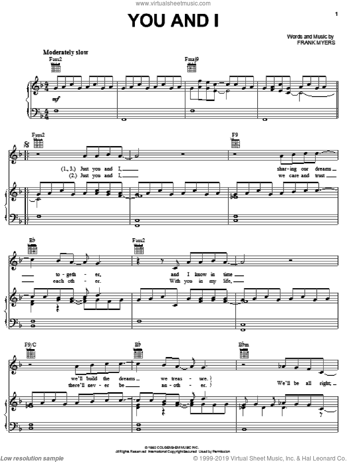 You And I sheet music for voice, piano or guitar by Eddie Rabbitt with Crystal Gayle, Crystal Gayle, Eddie Rabbitt and Frank Myers, wedding score, intermediate skill level