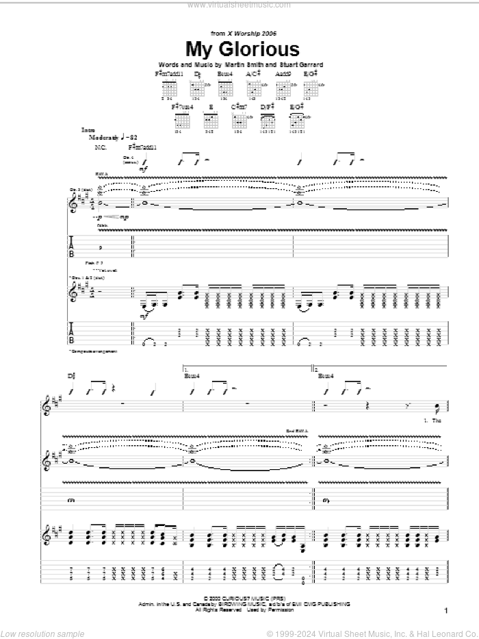 My Glorious sheet music for guitar (tablature) by Delirious?, Martin Smith and Stuart Garrard, intermediate skill level