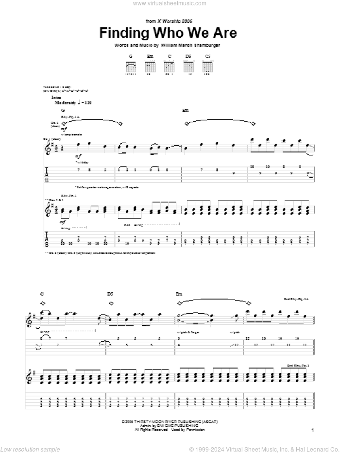 Finding Who We Are sheet music for guitar (tablature) by Kutless and William Marsh Shamburger, intermediate skill level