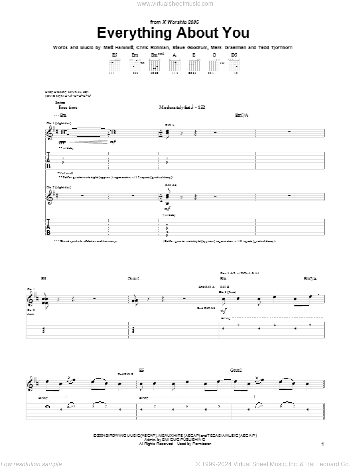 Everything About You sheet music for guitar (tablature) by Sanctus Real, Chris Rohman, Mark Graalman, Matt Hammitt, Steve Goodrum and Tedd Tjornhorn, intermediate skill level