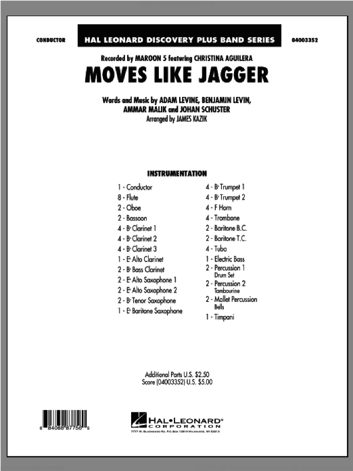 Moves Like Jagger (COMPLETE) sheet music for concert band by Maroon 5 and James Kazik, intermediate skill level