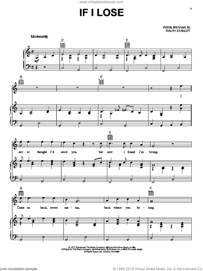 If I Lose sheet music for voice, piano or guitar by Ralph Stanley, intermediate skill level