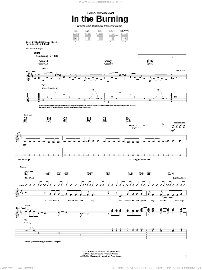 In The Burning sheet music for guitar (tablature) by Something Like Silas and Eric Owyoung, intermediate skill level