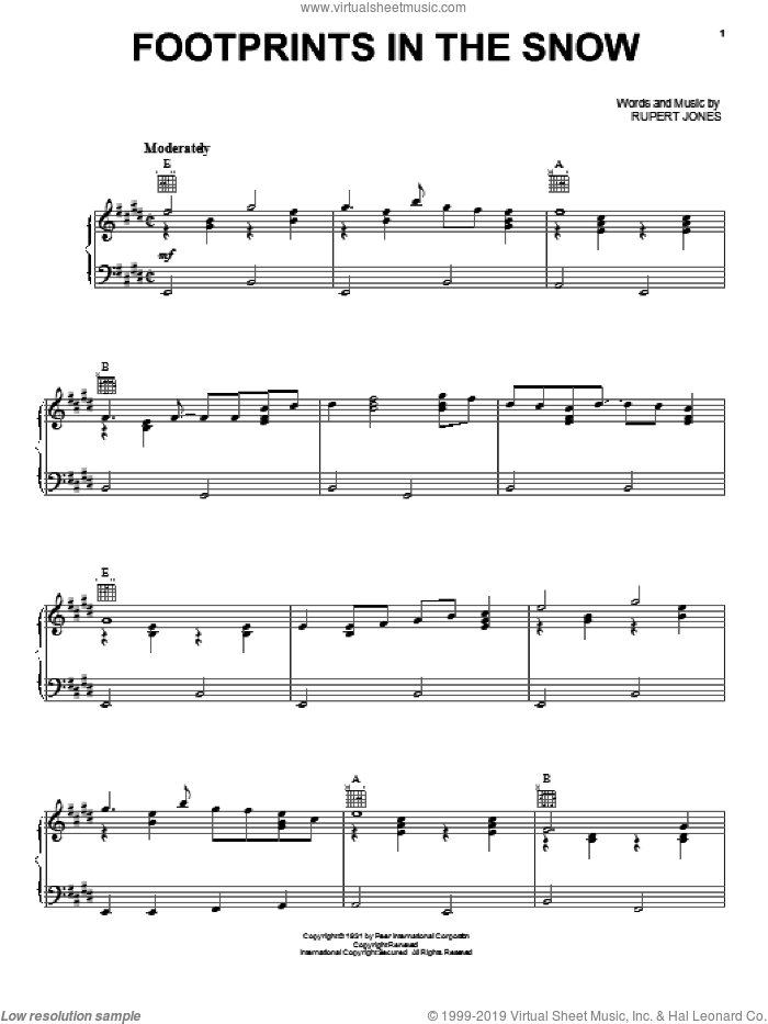 Footprints In The Snow sheet music for voice, piano or guitar by Rupert Jones, intermediate skill level