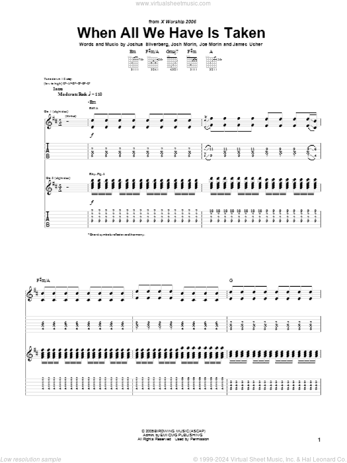 When All We Have Is Taken sheet music for guitar (tablature) by Edison Glass, James Usher, Joe Morin, Josh Morin and Joshua Silverberg, intermediate skill level