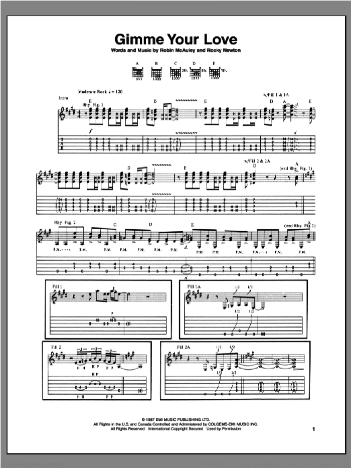 Gimme Your Love sheet music for guitar (tablature) by Michael Schenker Group, Michael Schenker, Robin McAuley and Rocky Newton, intermediate skill level