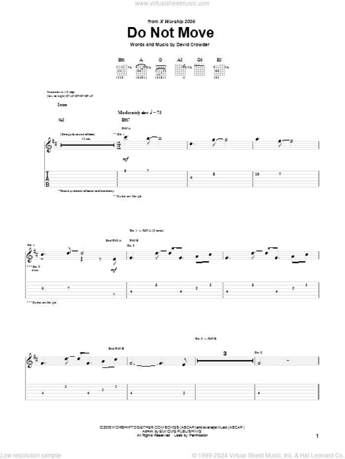 Do Not Move sheet music for guitar (tablature) by David Crowder Band and David Crowder, intermediate skill level