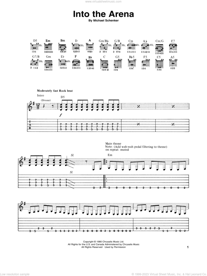Into The Arena sheet music for guitar (tablature) by Michael Schenker, intermediate skill level