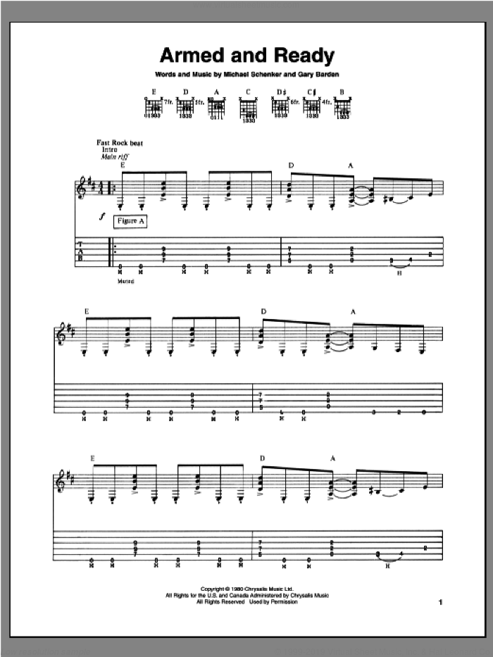 Armed And Ready sheet music for guitar (tablature) by Michael Schenker and Gary Barden, intermediate skill level