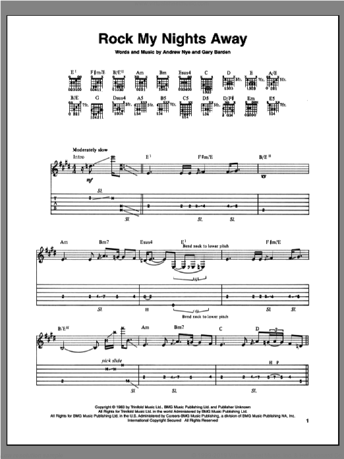 Rock My Nights Away sheet music for guitar (tablature) by Michael Schenker, intermediate skill level