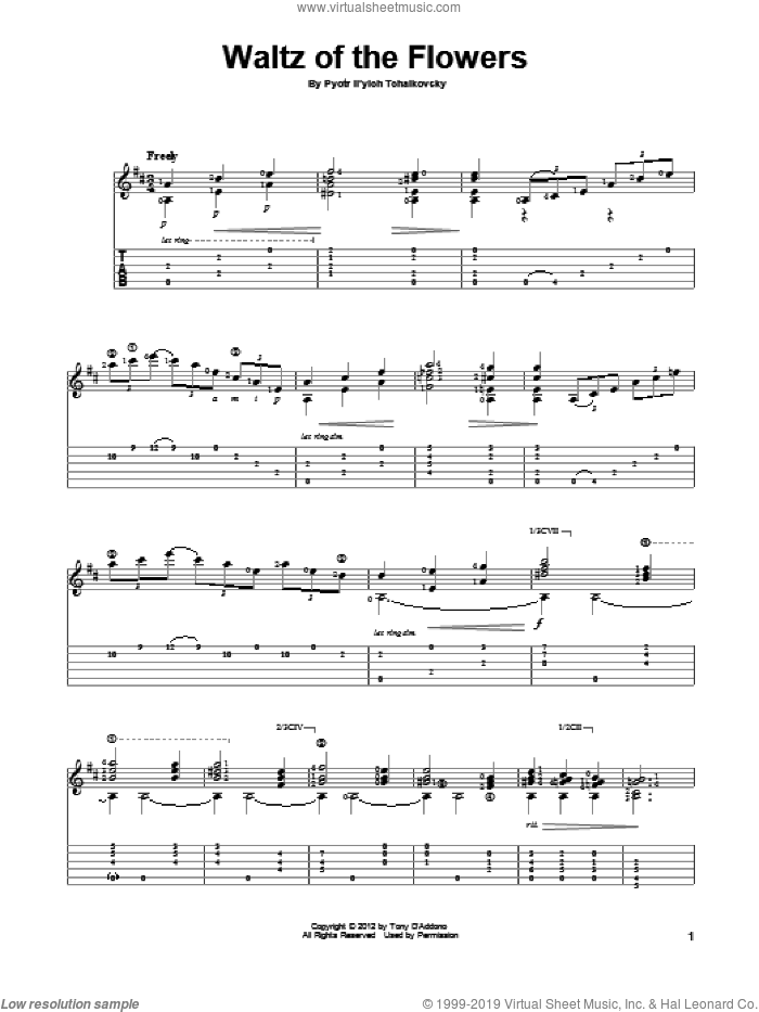 Waltz Of The Flowers sheet music for guitar solo by Pyotr Ilyich Tchaikovsky, classical score, intermediate skill level