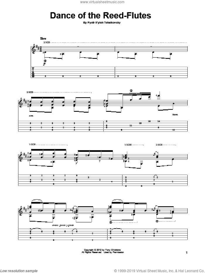 Dance Of The Reed-Flutes (from The Nutcracker) sheet music for guitar solo by Pyotr Ilyich Tchaikovsky, classical score, intermediate skill level