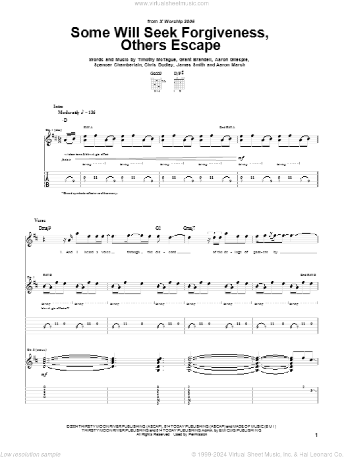 Some Will Seek Forgiveness, Others Escape sheet music for guitar (tablature) by Underoath, Aaron Gilespie, Aaron Marsh, Chris Dudley, Grant Brandell, James Smith, Spencer Chamberlain and Timothy McTague, intermediate skill level