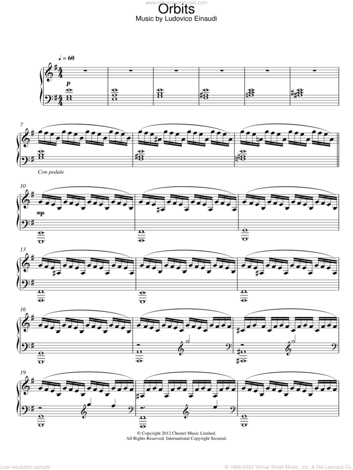 Orbits sheet music for piano solo by Ludovico Einaudi, classical score, intermediate skill level