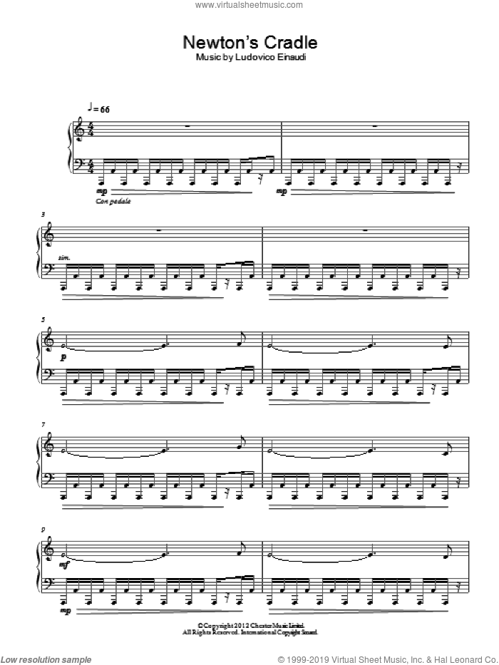 Newton's Cradle sheet music for piano solo by Ludovico Einaudi, classical score, intermediate skill level
