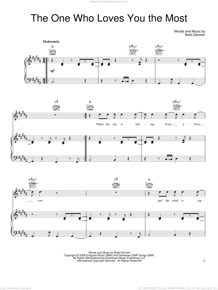 The One Who Loves You The Most sheet music for voice, piano or guitar by Brett Dennen, wedding score, intermediate skill level