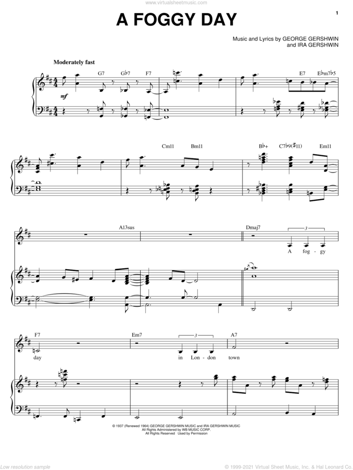 A Foggy Day (In London Town) sheet music for voice, piano or guitar by Michael Buble, George Gershwin and Ira Gershwin, intermediate skill level