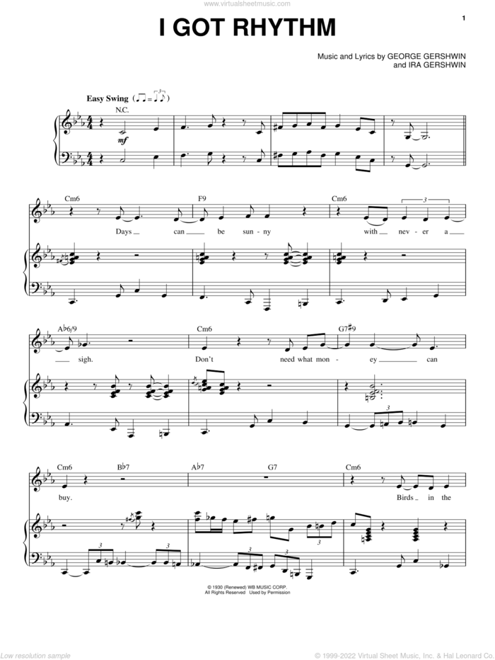 I Got Rhythm sheet music for voice and piano by Nikki Yankofsky, George Gershwin and Ira Gershwin, intermediate skill level