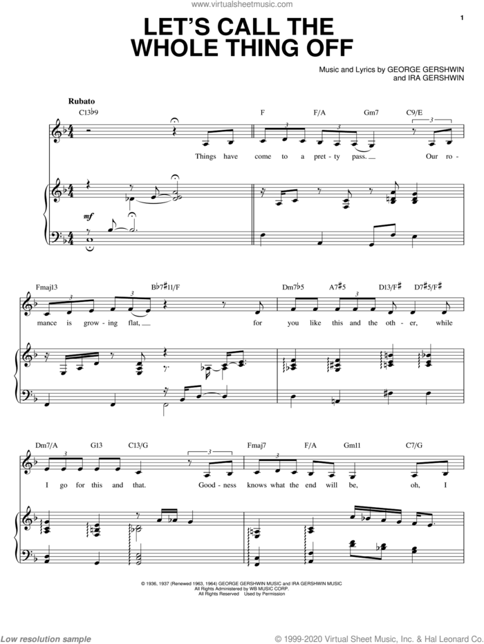 Let's Call The Whole Thing Off sheet music for voice and piano by Ella Fitzgerald, George Gershwin and Ira Gershwin, intermediate skill level