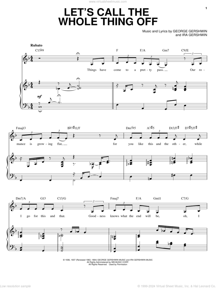 Let's Call The Whole Thing Off sheet music for voice and piano by Ella Fitzgerald, George Gershwin and Ira Gershwin, intermediate skill level