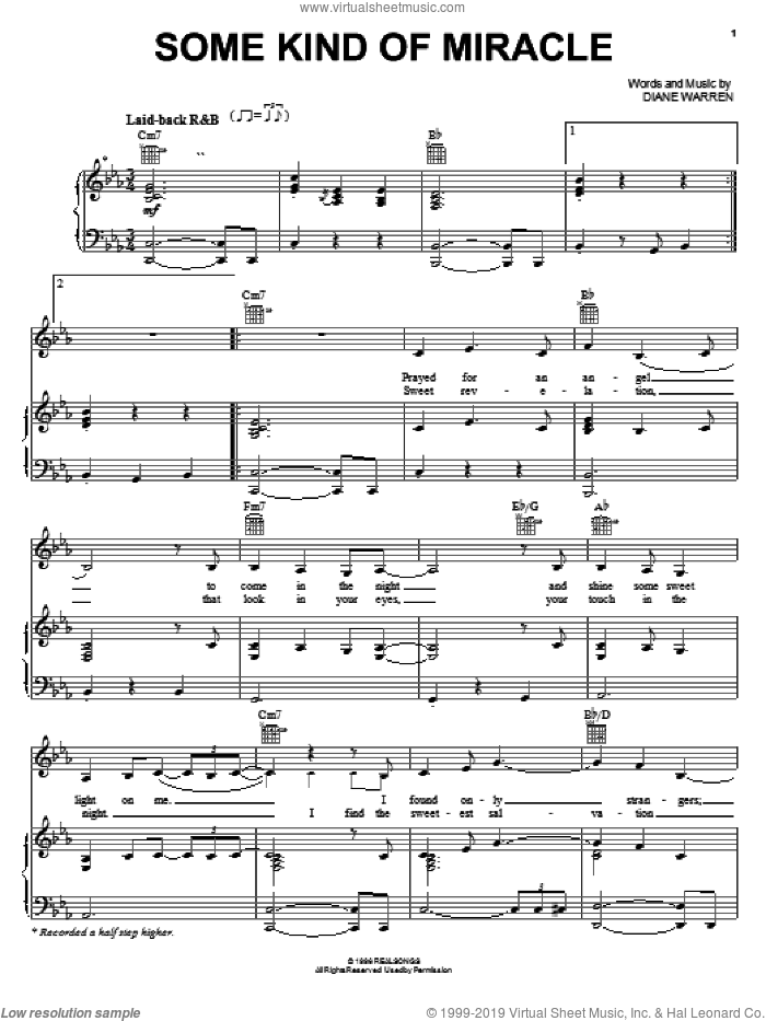 Some Kind Of Miracle sheet music for voice, piano or guitar by Kelly Clarkson and Diane Warren, intermediate skill level