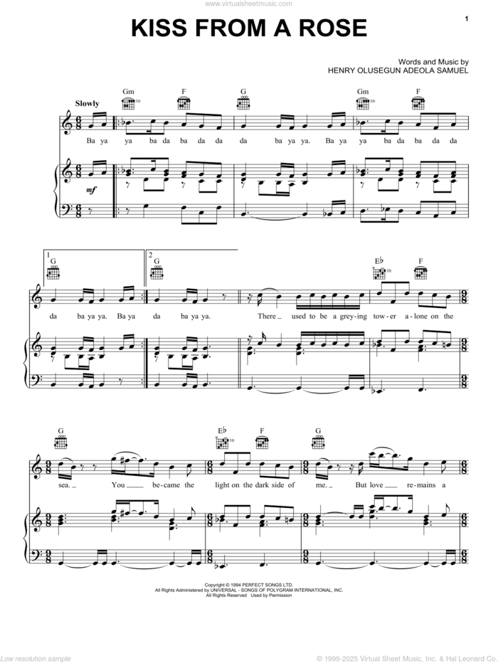 Kiss From A Rose sheet music for voice, piano or guitar by Manuel Seal, intermediate skill level