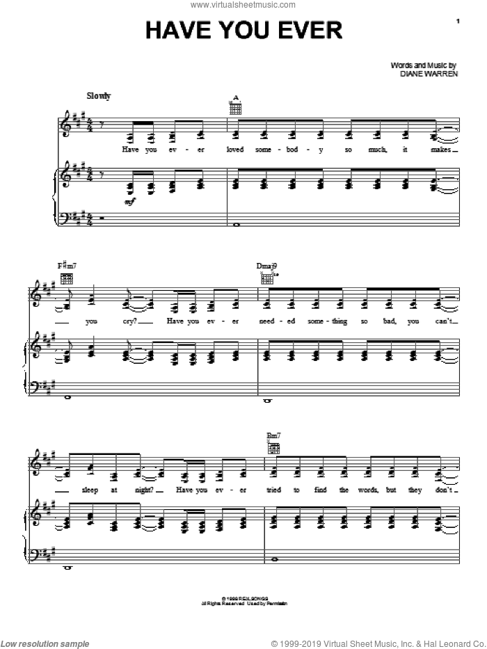 Have You Ever sheet music for voice, piano or guitar by Diane Warren, intermediate skill level