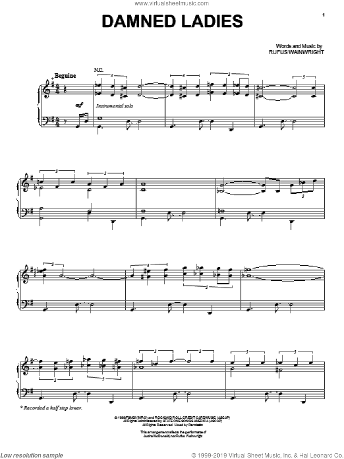 Damned Ladies sheet music for voice and piano by Audra McDonald and Rufus Wainwright, intermediate skill level