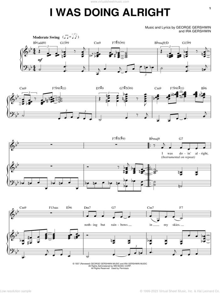 I Was Doing All Right sheet music for voice and piano by Diana Krall, George Gershwin and Ira Gershwin, intermediate skill level