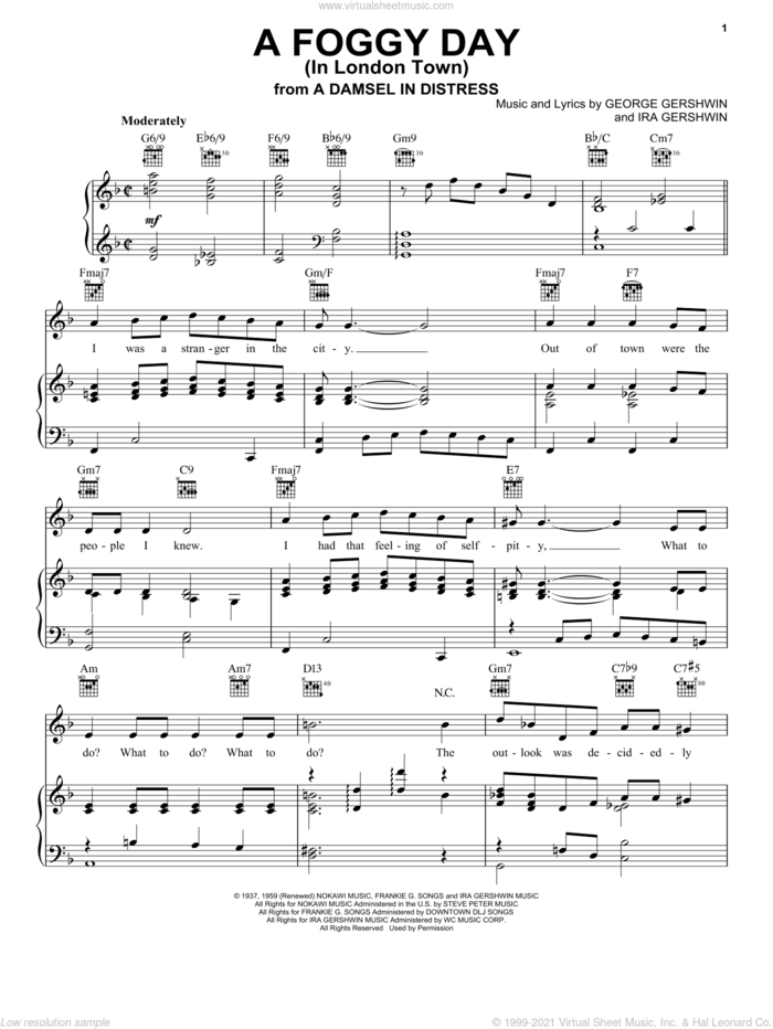 A Foggy Day (In London Town) sheet music for voice, piano or guitar by Frank Sinatra, George Gershwin and Ira Gershwin, intermediate skill level