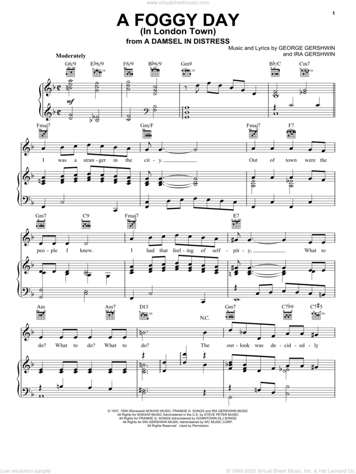 A Foggy Day (In London Town) sheet music for voice, piano or guitar by Frank Sinatra, George Gershwin and Ira Gershwin, intermediate skill level