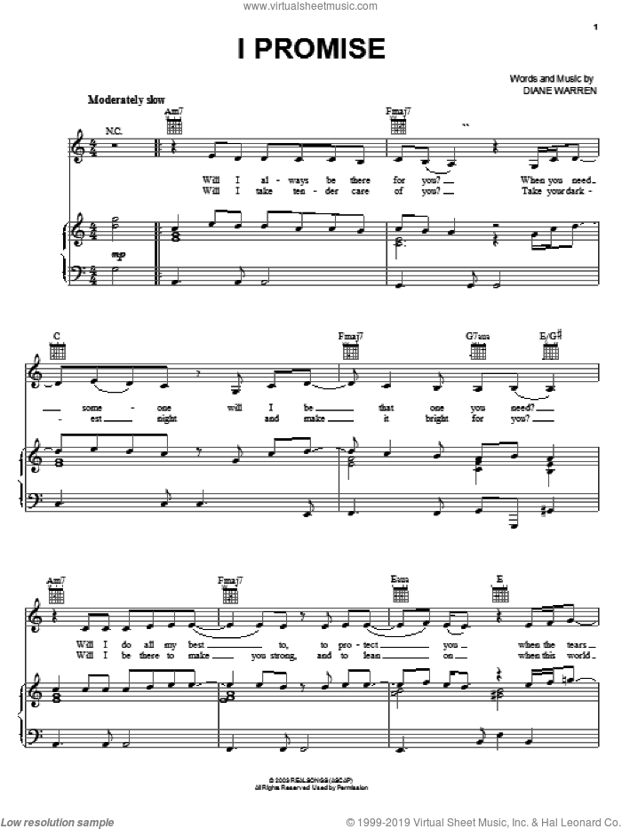 I Promise sheet music for voice, piano or guitar by Stacie Orrico and Diane Warren, intermediate skill level