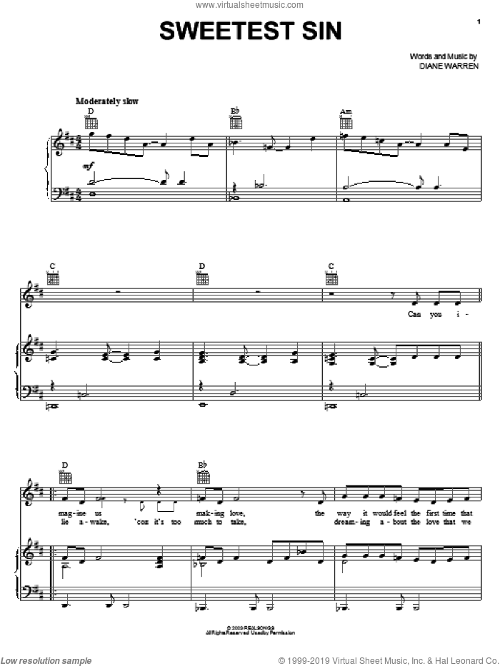 Sweetest Sin sheet music for voice, piano or guitar by Jessica Simpson, intermediate skill level