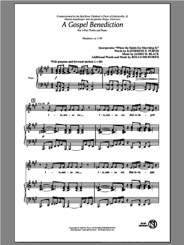 A Gospel Benediction sheet music for choir (3-Part Treble) by Rollo Dilworth, intermediate skill level