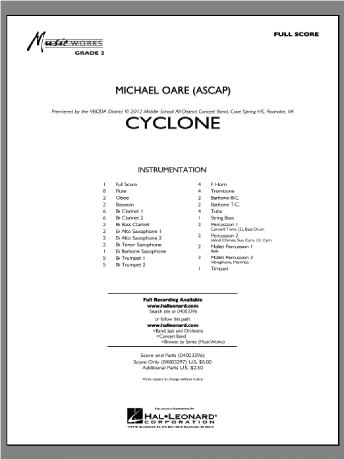 Cyclone (COMPLETE) sheet music for concert band by Michael Oare, intermediate skill level