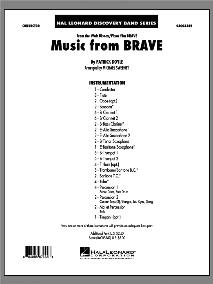 Music From Brave (COMPLETE) sheet music for concert band by Michael Sweeney, Brave (Movie) and Patrick Doyle, intermediate skill level