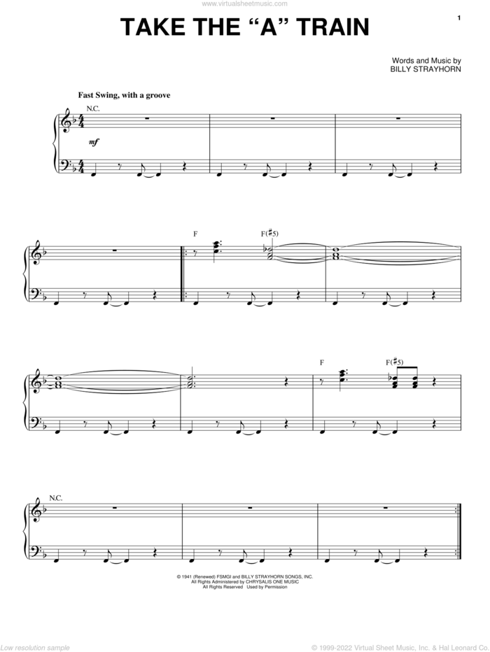 Take The 'A' Train sheet music for voice and piano by Nikki Yankofsky and Billy Strayhorn, intermediate skill level