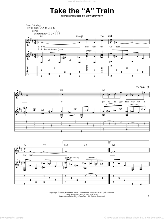 Take The 'A' Train sheet music for guitar solo by Duke Ellington, intermediate skill level