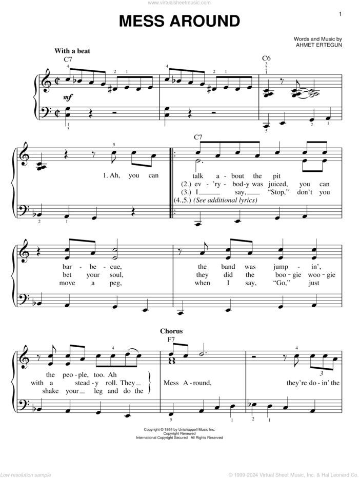 Mess Around sheet music for piano solo by Ray Charles, Ray (Movie) and Ahmet Ertegun, easy skill level