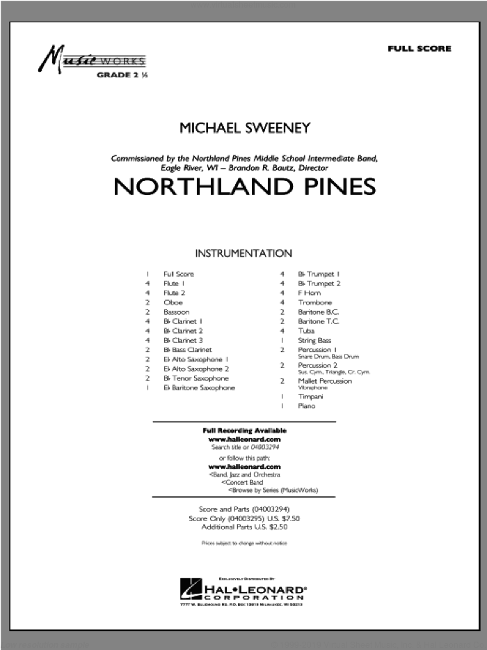 Northland Pines (COMPLETE) sheet music for concert band by Michael Sweeney, intermediate skill level