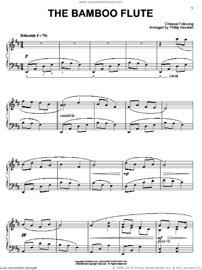 The Bamboo Flute, (intermediate) sheet music for piano solo, intermediate skill level