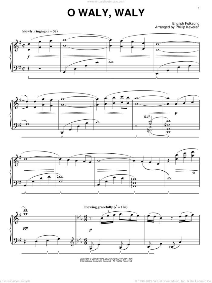 O Waly, Waly sheet music for piano solo, intermediate skill level