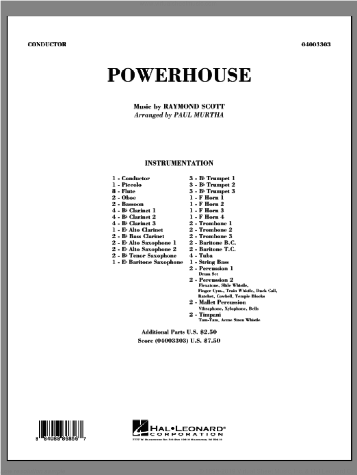 Powerhouse (COMPLETE) sheet music for concert band by Paul Murtha and Raymond Scott, intermediate skill level