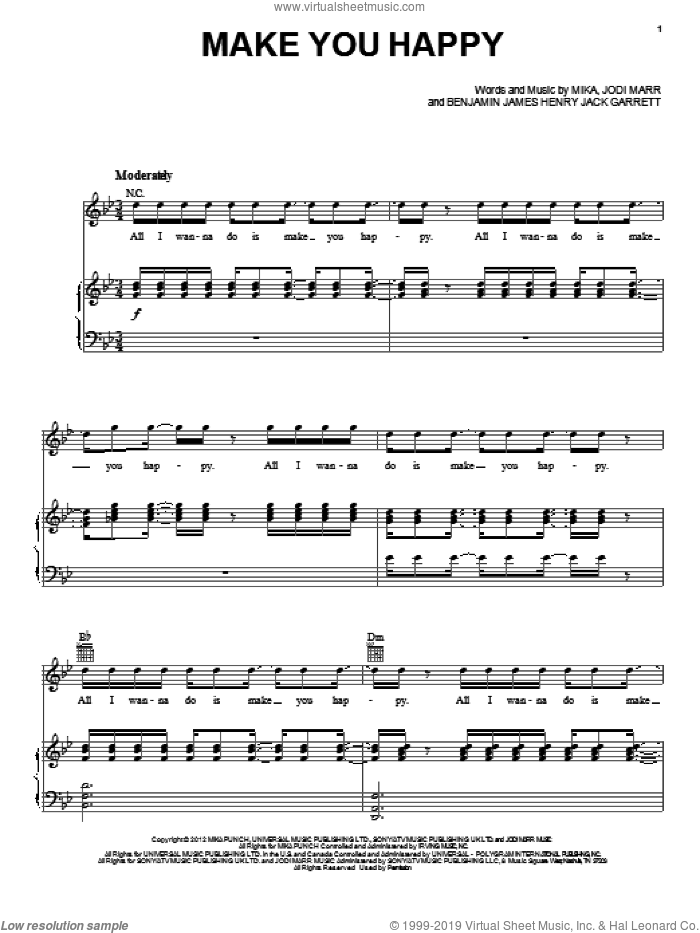 Make You Happy sheet music for voice, piano or guitar by Mika, intermediate skill level