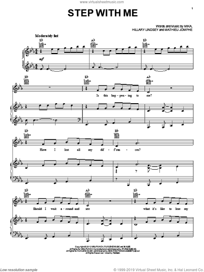 Step With Me sheet music for voice, piano or guitar by Mika, intermediate skill level