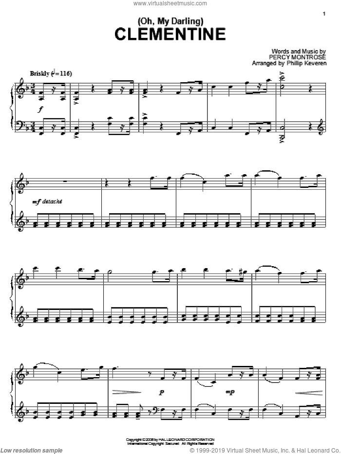 Montrose Oh My Darling Clementine Intermediate Sheet Music For Piano Solo