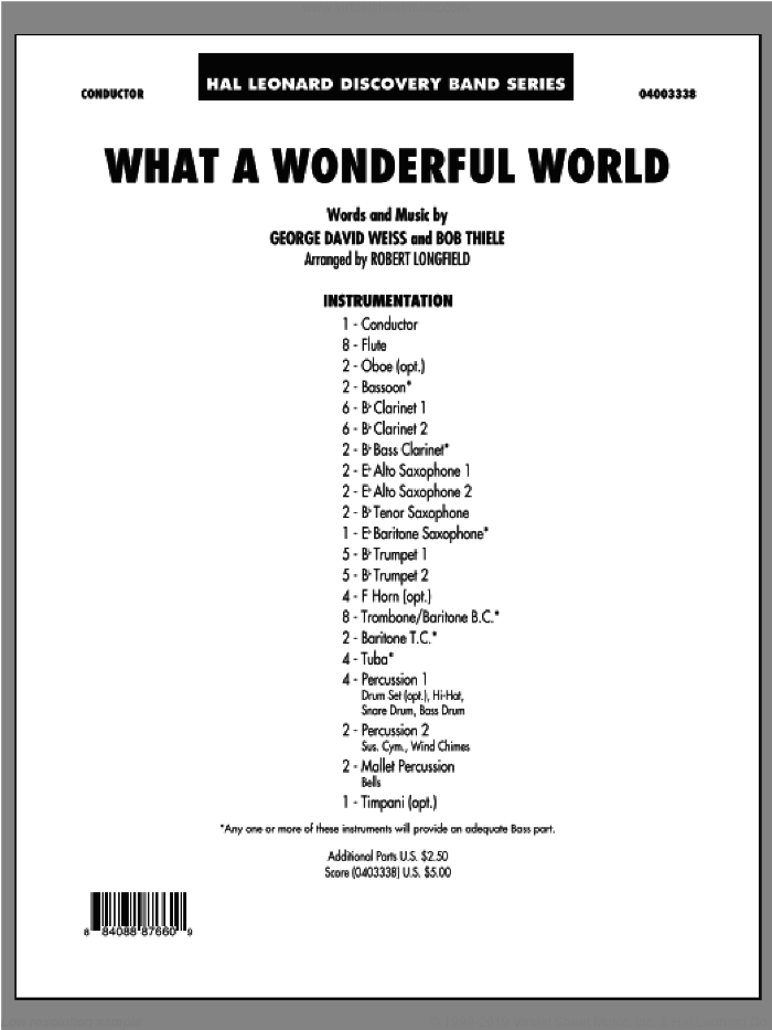What A Wonderful World (COMPLETE) sheet music for concert band by Robert Longfield and Louis Armstrong, intermediate skill level