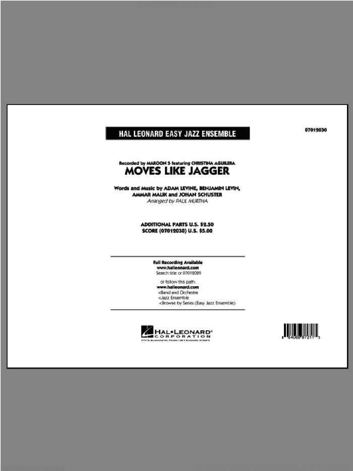 Moves Like Jagger (COMPLETE) sheet music for jazz band by Paul Murtha and Maroon 5, intermediate skill level