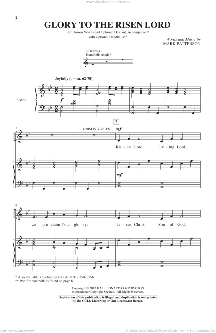Glory To the Risen Lord sheet music for choir by Mark Patterson, intermediate skill level